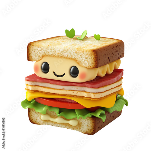 Sandwich 3D cute , transparent background, white background	