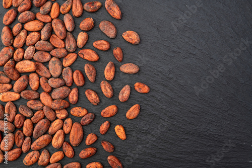Cocoa beans grain texture . Ingredient for preparating chocolate photo