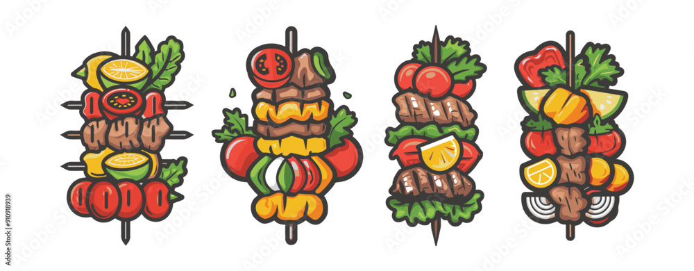 Meat skewer barbeque cartoon illustration generative ai Meat skewer barbeque cartoon illustration generative ai