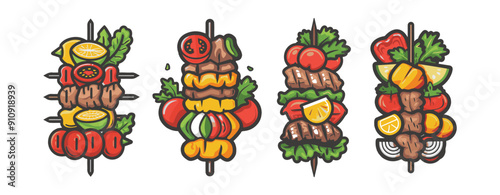Meat skewer barbeque cartoon illustration generative ai