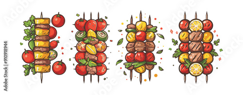Meat skewer barbeque cartoon illustration generative ai
