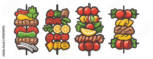 Meat skewer barbeque cartoon illustration generative ai