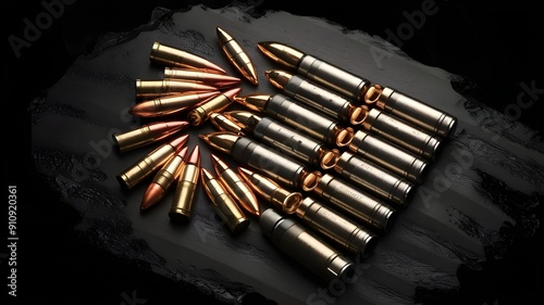 Various cartridges and bullets, 7.62x39mm caliber, ammunition photo