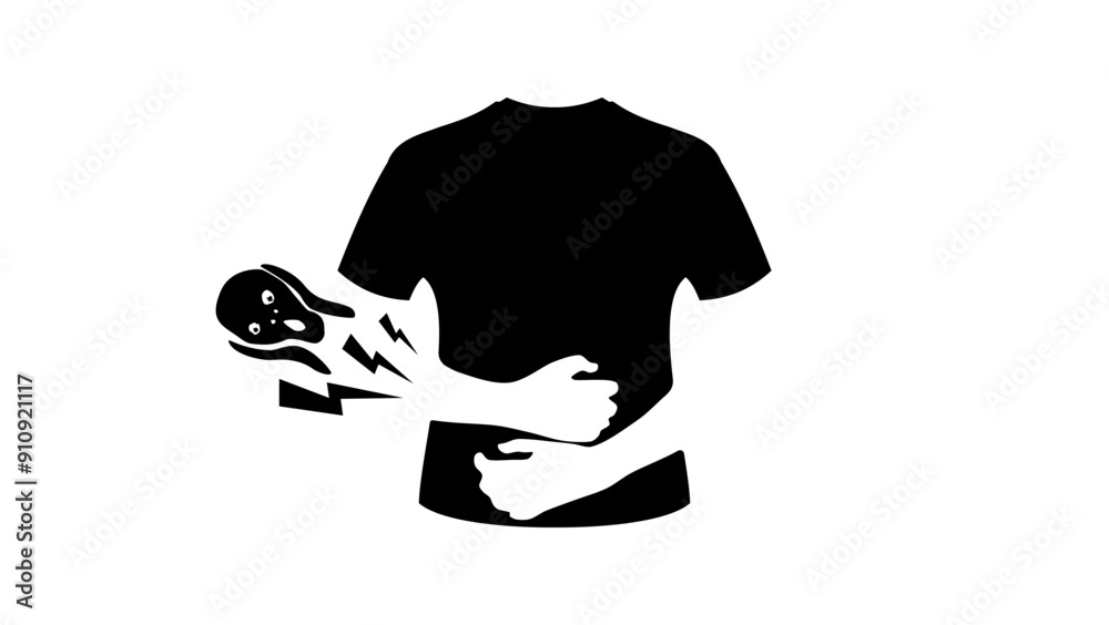 terrible Abdominal Pain, black isolated silhouette