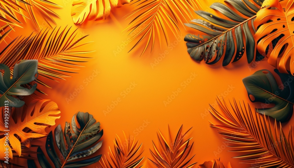 Obraz premium Creative Layout with Leaves on Orange Background