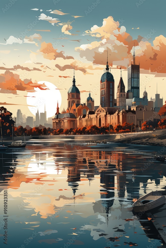 Fototapeta premium Contemporary Minimalist Illustration Featuring Iconic Melbourne Landmarks