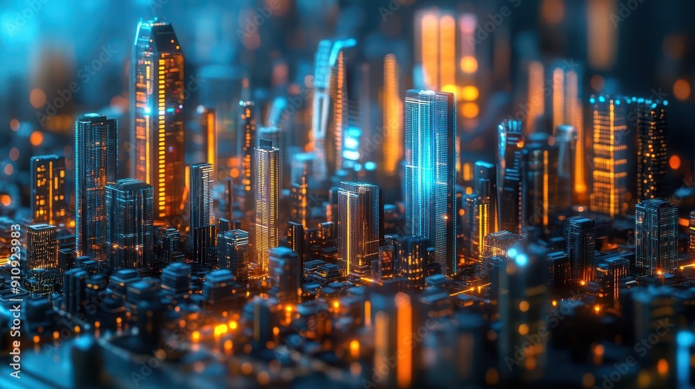 Obraz premium AI metropolis, advanced urban design, digital networks, futuristic technology