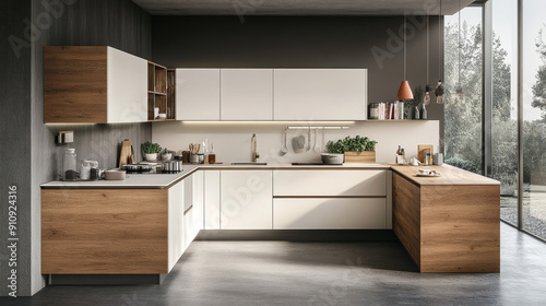 This kitchen is a picture of modern style, with simple, clean lines and a white and wood color scheme.