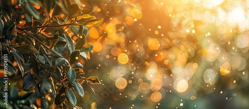 Natural orange bokeh background under tree shade with copy space image photo