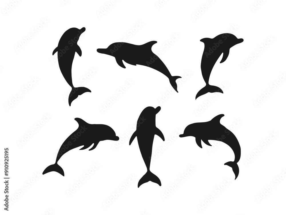 Obraz premium Dolphin silhouette. Set of large sea dolphins. Good use for symbols, logos, icons, mascots, signs, or any design you want.
