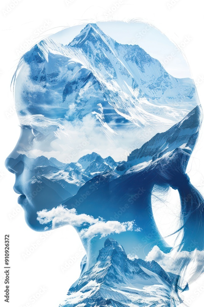 Obraz premium A Mountainous Mind: A Young Woman's Profile