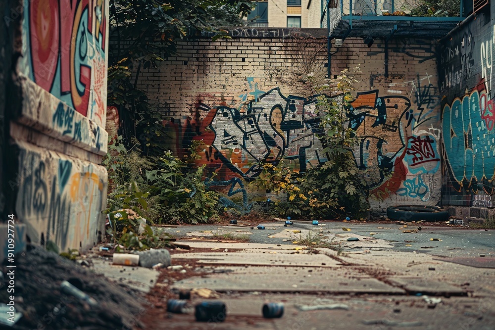 Fototapeta premium ai generative alley with graffiti walls