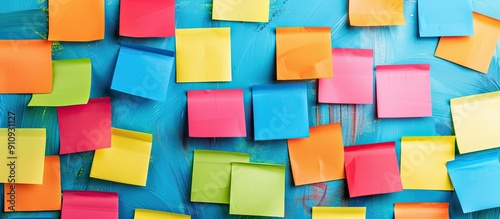 Wall mounted sticky notes for reminders with template copy space image