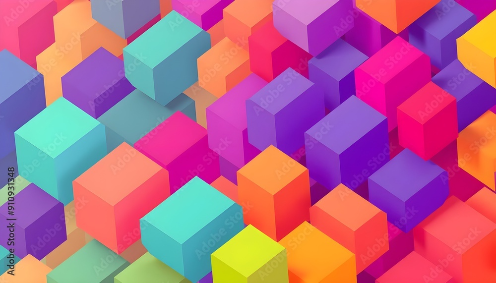 A stylish abstract background with a cascade of overlapping cubic shapes in a spectrum of bright colors, giving a sense of depth and movement A stylish abstract background with a cascade of overlapping cubic shapes in a spectrum of bright colors, giving a sense of depth and movement