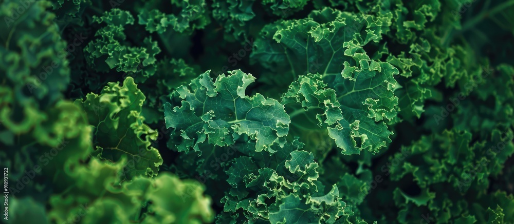 Fresh dark green ruffled kale thriving in a kitchen garden providing a nutritious touch to meals with space for text or logos in the image. Creative banner. Copyspace image Fresh dark green ruffled kale thriving in a kitchen garden providing a nutritious touch to meals with space for text or logos in the image. Creative banner. Copyspace image