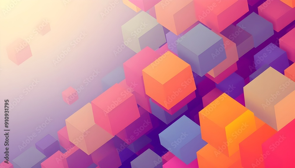 A stylish abstract background with a cascade of overlapping cubic shapes in a spectrum of bright colors, giving a sense of depth and movement A stylish abstract background with a cascade of overlapping cubic shapes in a spectrum of bright colors, giving a sense of depth and movement