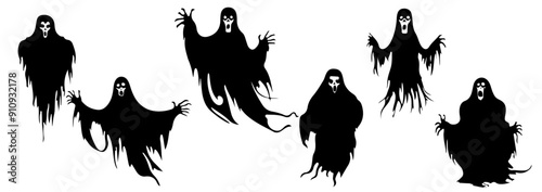 Ghost silhouettes for Halloween. Mystical or magical design elements.