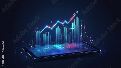 Financial stock market or business growth concept. Business analysis charts with economic growth graphs digital. Graph and stock market data on a digital technology concept. Business development