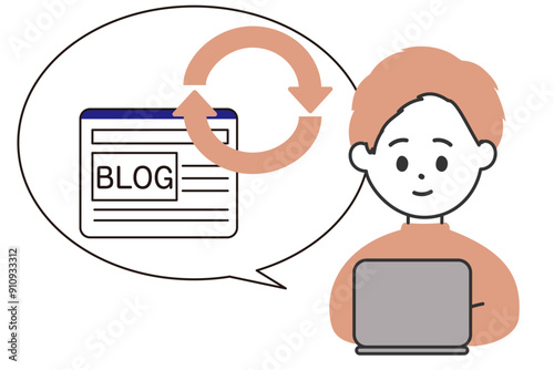 ブログのリライト作業を行う男性のイラスト
