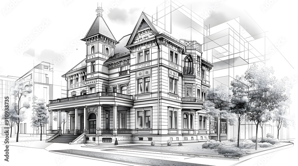 Art guide, line drawing style, delicate details, ultra-high resolution, high definition, architectural sketches, precise and detailed, showcasing historical buildings, Editorial Photography Art guide, line drawing style, delicate details, ultra-high resolution, high definition, architectural sketches, precise and detailed, showcasing historical buildings, Editorial Photography