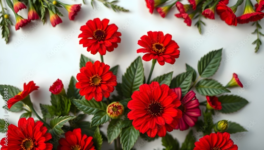 Elegant red Zinnia flowers on white background Elegant red Zinnia flowers on white background
