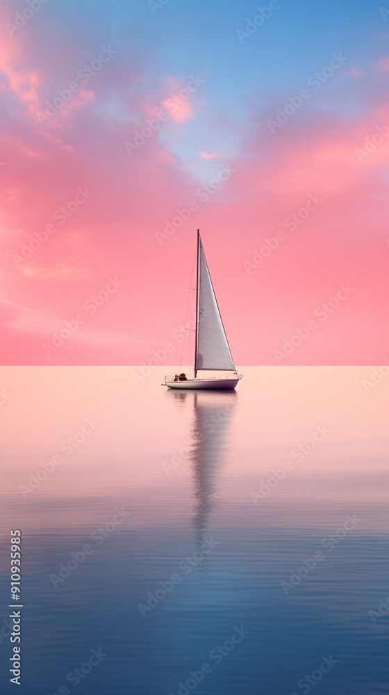 Fototapeta premium Sailing boat at sunset on sea