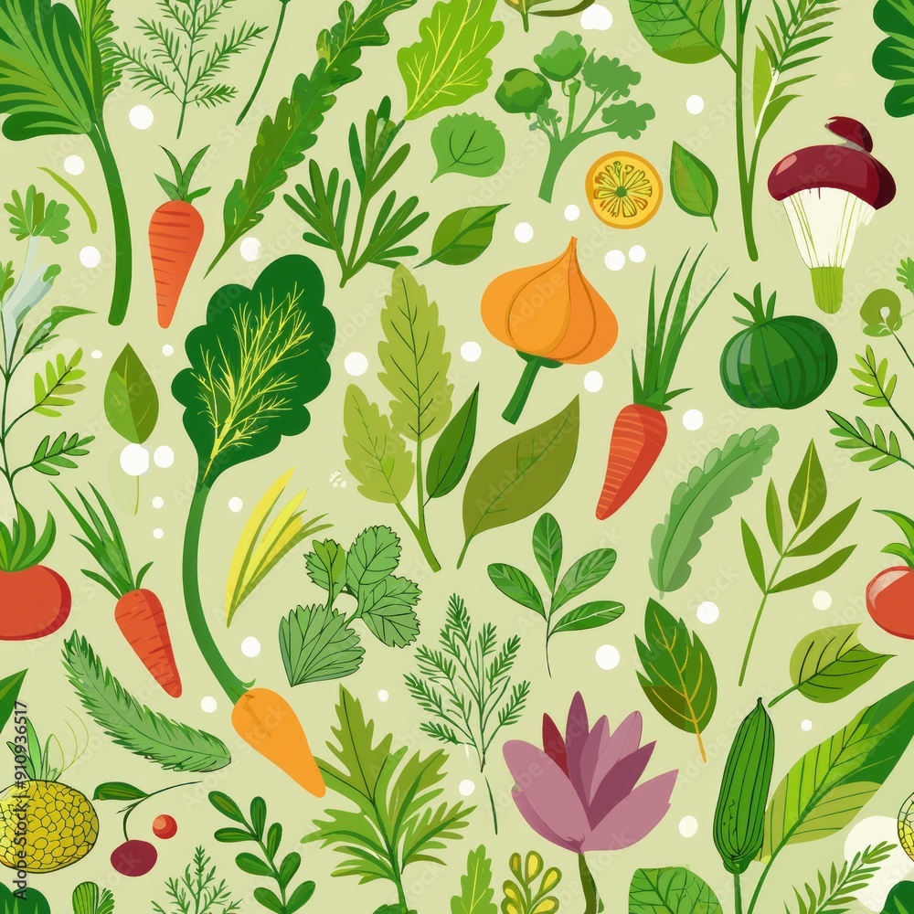 Seamless pattern of garden herbs and vegetables Seamless pattern of garden herbs and vegetables