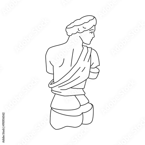 Y2k Greek mythology god sculpture chop section contemporary pop art outline icon vector illustration. Roman antique gypsum monument cut slice torso psychedelic monochrome t shirt print