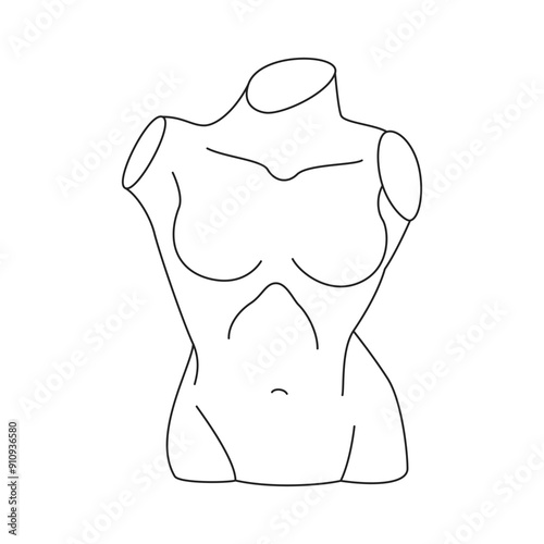 Y2k Greek statue woman body gypsum monument contemporary pop art outline icon vector illustration. Mythology historic female torso sculpture elegant aesthetic culture artwork t shirt print
