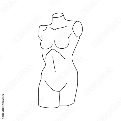 Y2k antique Greek woman body gypsum statue contemporary pop art outline icon vector illustration. Ancient Roman mythology goddess torso with breast medieval monument minimal t shirt print