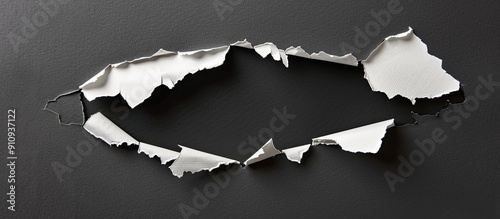 Torn hole paper set against a black backdrop with copy space image