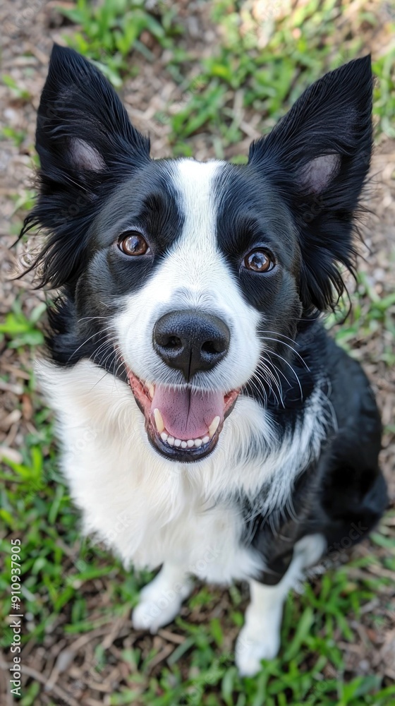 Black and white portrait of a happy Border Collie dog Generative AI Black and white portrait of a happy Border Collie dog Generative AI