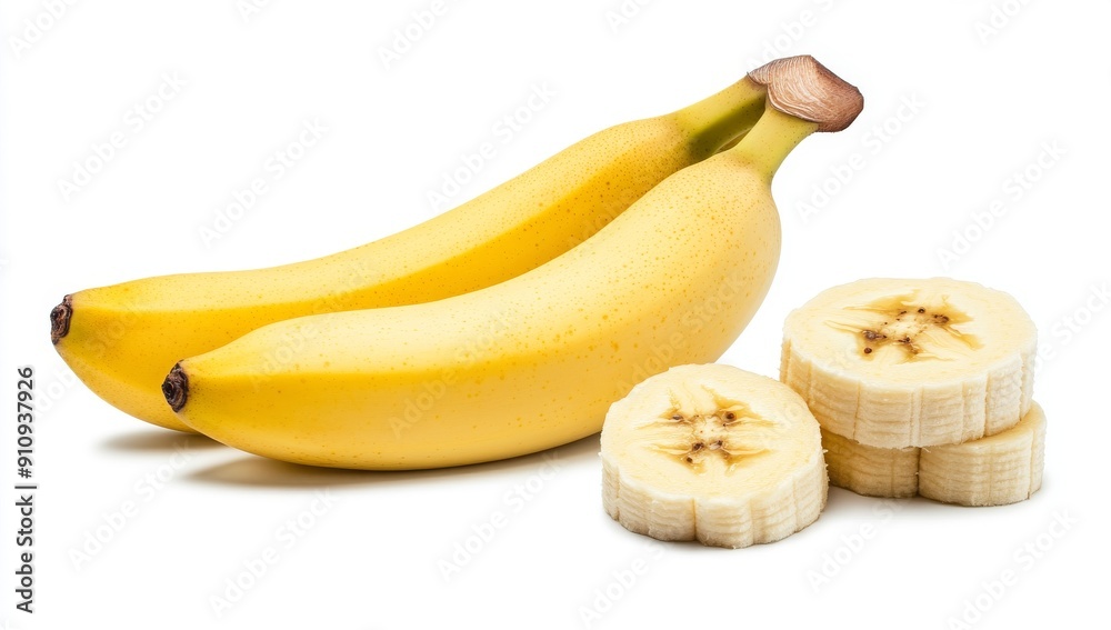 An isolated yellow banana with slices on a transparent background. An isolated yellow banana with slices on a transparent background.