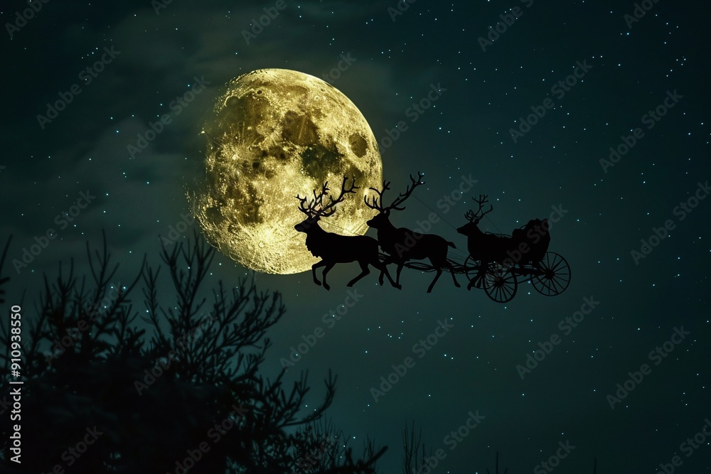 ai generative silhouette of reindeer sled on the moon ai generative silhouette of reindeer sled on the moon