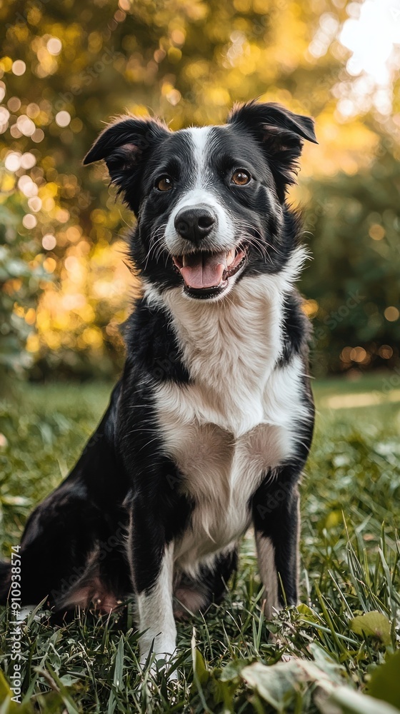 Happy Border Collie dog sitting on grass in garden Generative AI Happy Border Collie dog sitting on grass in garden Generative AI