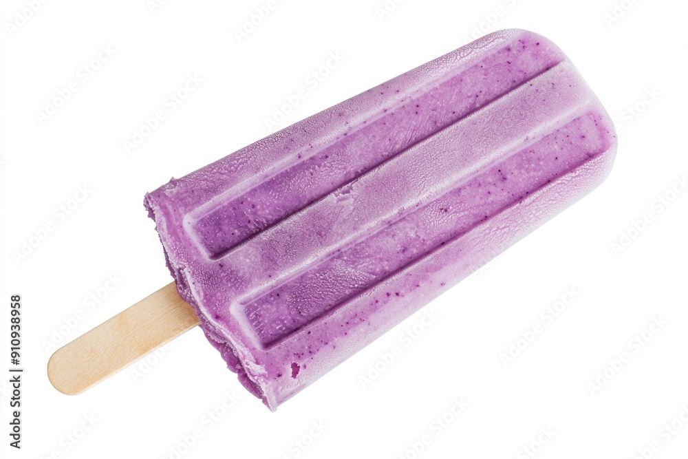 Melting purple popsicle with wooden stick isolated on white background Generative AI Melting purple popsicle with wooden stick isolated on white background Generative AI