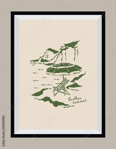Minimal hand drawn vector dolce vita illustration with aesthetic quote in a poster frame. Art for greeting cards, wedding invitations, postcards, branding, logo design. Matisse style illustrations.	