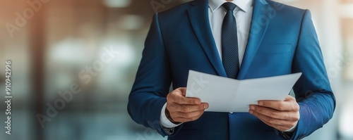 Businessman with one hand open, detailed hand with blurred business documents in background close-up, businessman, one hand open, blur background, photo-realistic