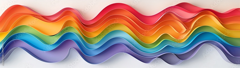 Rainbow images in layered paper cut style, white background, red, orange, yellow, green, blue, indigo, violet Rainbow images in layered paper cut style, white background, red, orange, yellow, green, blue, indigo, violet