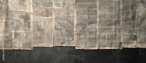 Overlay of old newspaper print, on black background, Generative AI