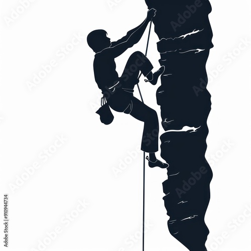 Silhouette of a Climber Ascending a Steep Rock Face photo