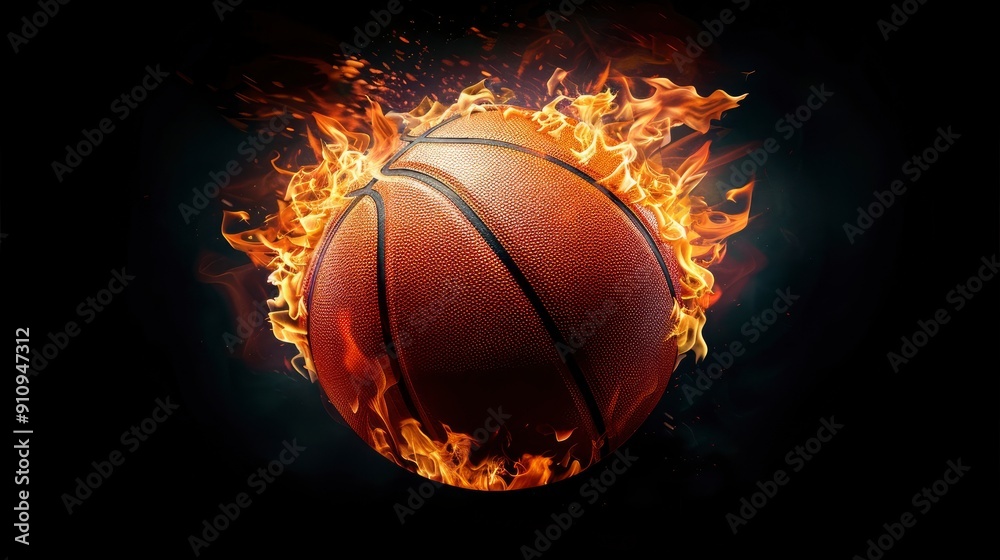 Fototapeta premium A Basketball On Fire Against A Black Background, Creating A Striking Visual, Wallpaper Pictures, Background Hd