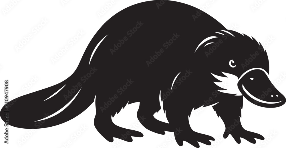 Fototapeta premium Platypus Silhouette isolated on white background Minimalist Platypus vector shape icon
