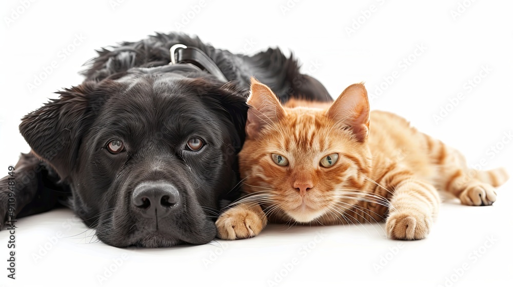 Friendship between dog and cat on isolated background Friendship between dog and cat on isolated background