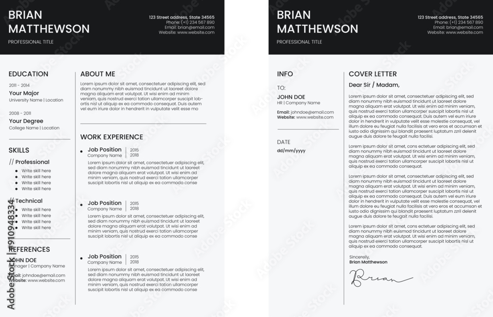Modern resume template ats friendly. CV and cover letter template set for job seeker.