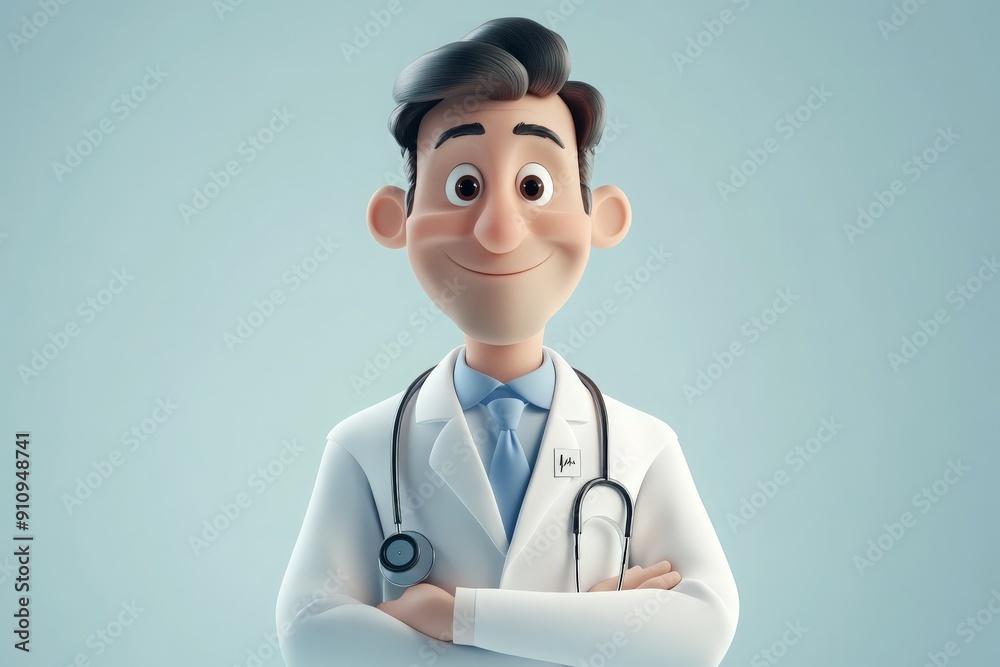 Friendly cartoon doctor with stethoscope. Friendly cartoon doctor with stethoscope.