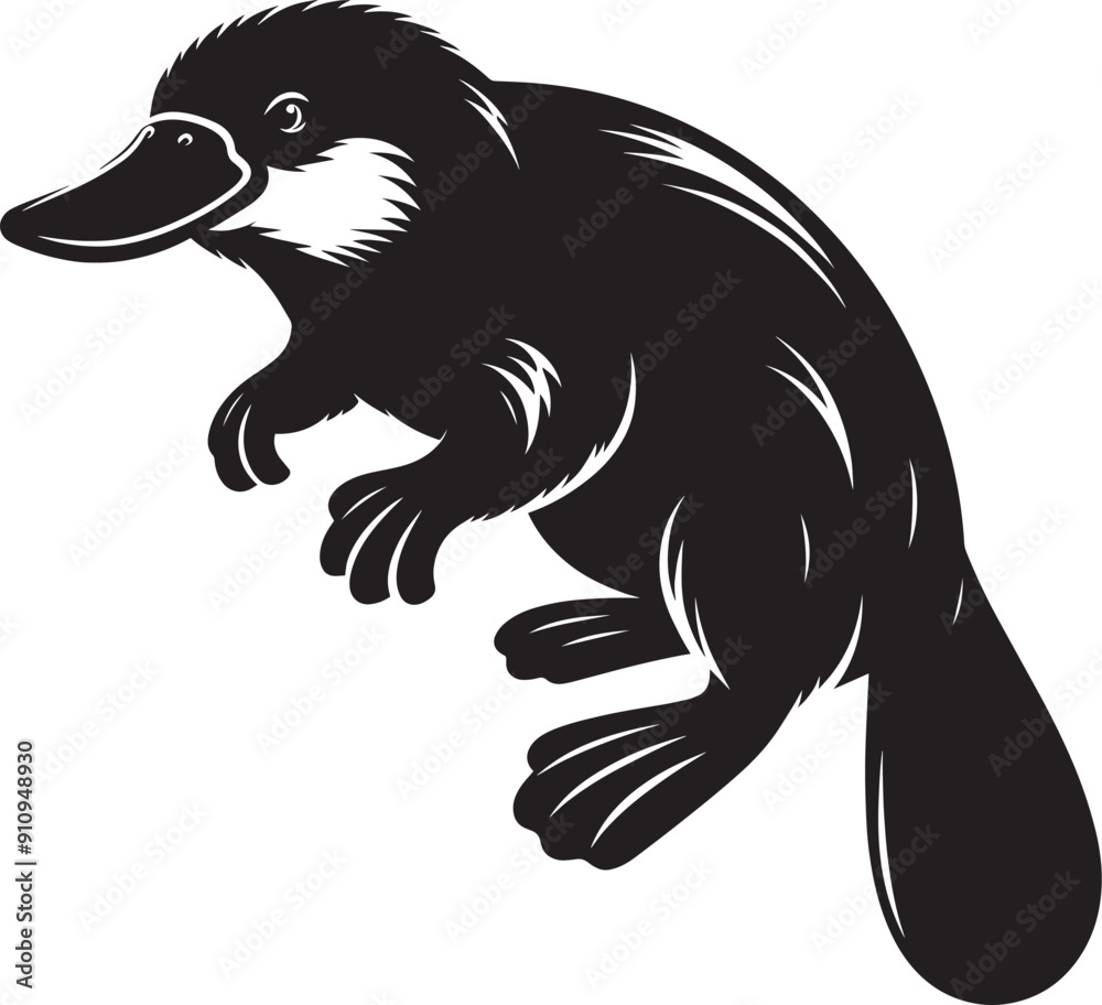 Platypus Silhouette isolated on white background Minimalist Platypus vector shape icon