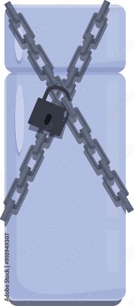 Refrigerator is closed with chains and a padlock, representing the concept of dieting and food restriction Refrigerator is closed with chains and a padlock, representing the concept of dieting and food restriction