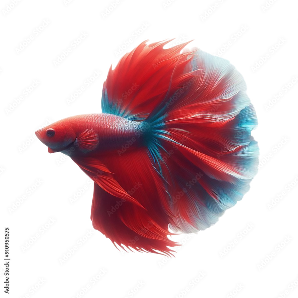 Elegant Red Betta Fish with Blue Fins Elegant Red Betta Fish with Blue Fins