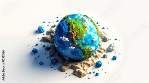 Low Poly Earth Globe with Scattered Rocks